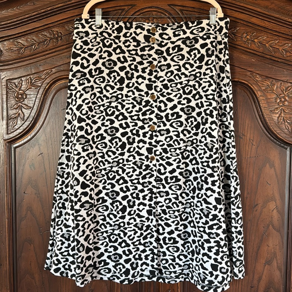 Marc New York Leopard Print Midi Skirt A Line 100% Nylon XL
